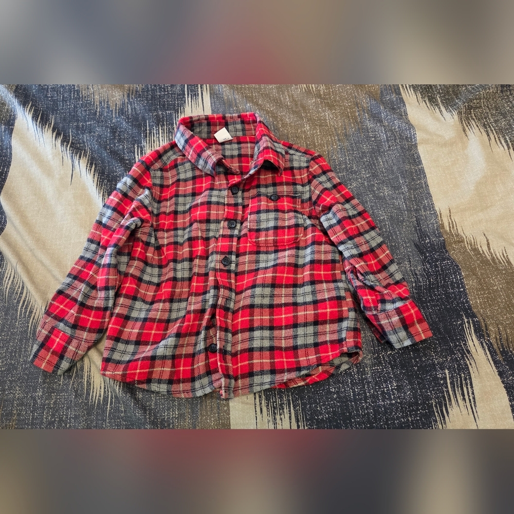 Old Navy Red and Gray Plaid Kids Button Down Shirt